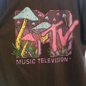 MTV Graphic T Shirt Psychedelic Mushroom Screenprint Medium Double Sided 2024